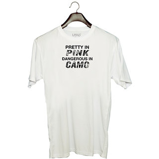                       UDNAG Unisex Round Neck Graphic 'Pink | pretty in pink' Polyester T-Shirt White                                              