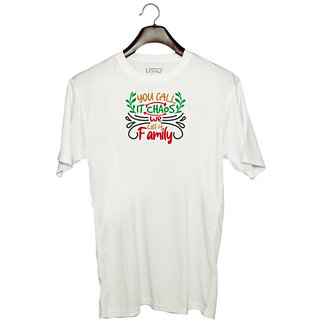                      UDNAG Unisex Round Neck Graphic 'Christmas | you call it chaos we call it family' Polyester T-Shirt White                                              