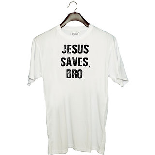                       UDNAG Unisex Round Neck Graphic 'saves bro' Polyester T-Shirt White                                              
