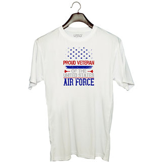                       UDNAG Unisex Round Neck Graphic 'Airforce | proud veteran of the united states air force' Polyester T-Shirt White                                              