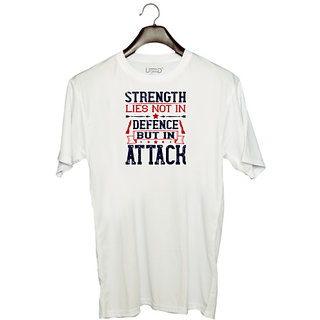                      UDNAG Unisex Round Neck Graphic 'Airforce | Strength lies not in defence but in attack' Polyester T-Shirt White                                              