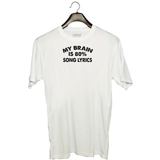                       UDNAG Unisex Round Neck Graphic 'Music | my brain is 80%' Polyester T-Shirt White                                              