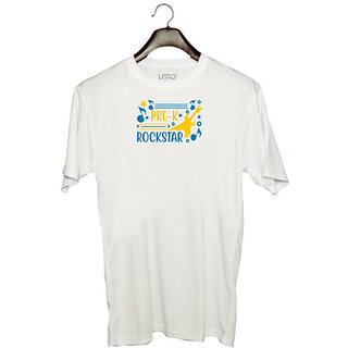                       UDNAG Unisex Round Neck Graphic 'Student teacher | Pre-k rockstar' Polyester T-Shirt White                                              