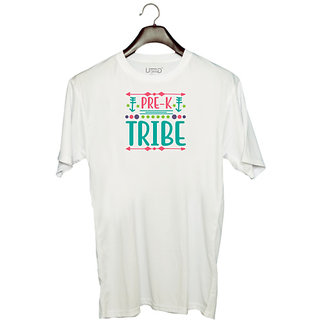                       UDNAG Unisex Round Neck Graphic 'Student teacher | Pre-k tribe' Polyester T-Shirt White                                              