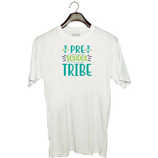                      UDNAG Unisex Round Neck Graphic 'Student teacher | Pre school tribee' Polyester T-Shirt White                                              