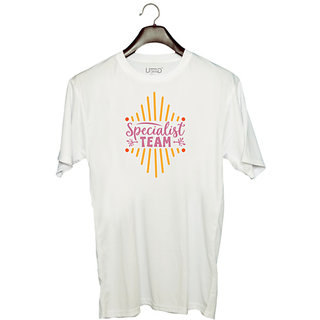                       UDNAG Unisex Round Neck Graphic 'Team | Specialist team' Polyester T-Shirt White                                              