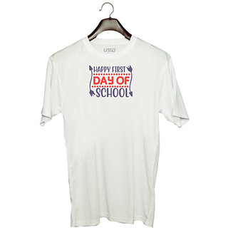                       UDNAG Unisex Round Neck Graphic 'Student teacher | Happy first day of school' Polyester T-Shirt White                                              