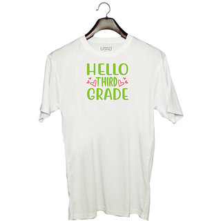                      UDNAG Unisex Round Neck Graphic 'Student teacher | Hello third grade' Polyester T-Shirt White                                              