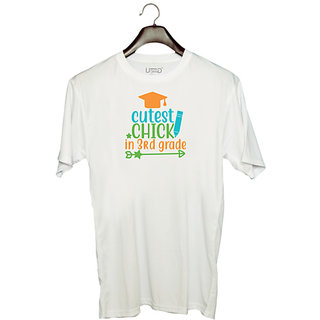                       UDNAG Unisex Round Neck Graphic 'Student teacher | cutest chick in 3rd grade' Polyester T-Shirt White                                              