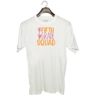                       UDNAG Unisex Round Neck Graphic 'Student teacher | fifth grade squadd' Polyester T-Shirt White                                              