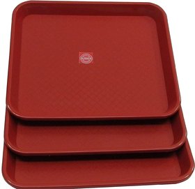 Olrada Home/Restarunt Food Serving Tray, Plastic Small 3pc Set ( Red )