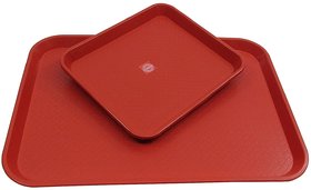 Olrada Home/Restarunt Food Serving Tray, Plastic Big + Small 1+1 ( Red )