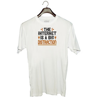                       UDNAG Unisex Round Neck Graphic 'Internet | The internet is a big distraction' Polyester T-Shirt White                                              