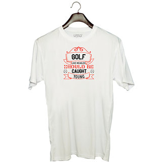                       UDNAG Unisex Round Neck Graphic 'Golf | Golf, like measles, should be caught young' Polyester T-Shirt White                                              