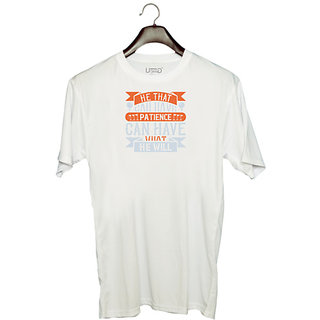                       UDNAG Unisex Round Neck Graphic 'Golf | He that can have patience can have what he will' Polyester T-Shirt White                                              