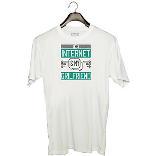                       UDNAG Unisex Round Neck Graphic 'Internet | The Internet is my grilfriend' Polyester T-Shirt White                                              