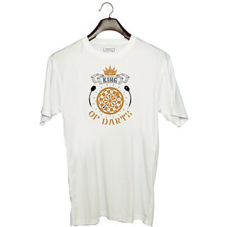                       UDNAG Unisex Round Neck Graphic 'Dart | King of darts' Polyester T-Shirt White                                              