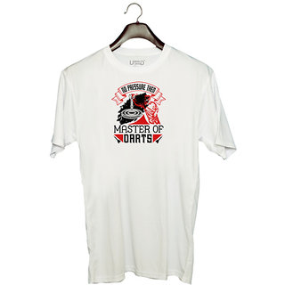                       UDNAG Unisex Round Neck Graphic 'Dart | No pressure then master of darts' Polyester T-Shirt White                                              