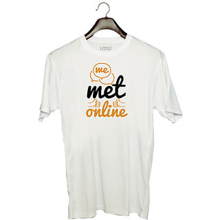                       UDNAG Unisex Round Neck Graphic 'Internet | we met online' Polyester T-Shirt White                                              