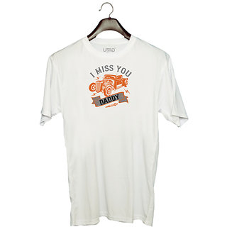                       UDNAG Unisex Round Neck Graphic 'Hot Rod Car | I miss you daddy' Polyester T-Shirt White                                              