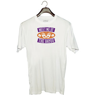                       UDNAG Unisex Round Neck Graphic 'Mardi Gras | Meet me by the bayou' Polyester T-Shirt White                                              