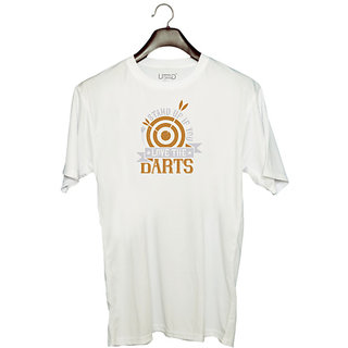                       UDNAG Unisex Round Neck Graphic 'Dart | Stand up if you love the darts' Polyester T-Shirt White                                              