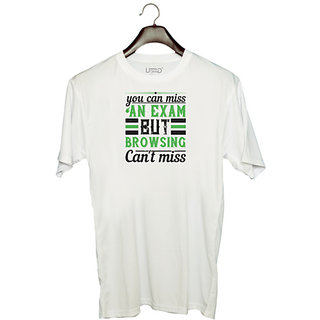                       UDNAG Unisex Round Neck Graphic 'Internet | you can miss an exam but browsing can't miss' Polyester T-Shirt White                                              
