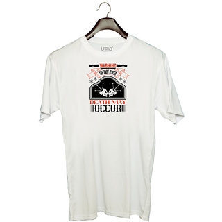                       UDNAG Unisex Round Neck Graphic 'Dart | Warning the dart player death may occur' Polyester T-Shirt White                                              
