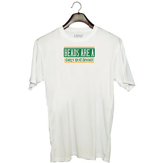                      UDNAG Unisex Round Neck Graphic 'Mardi Gras | Beads are a girl's best friend' Polyester T-Shirt White                                              