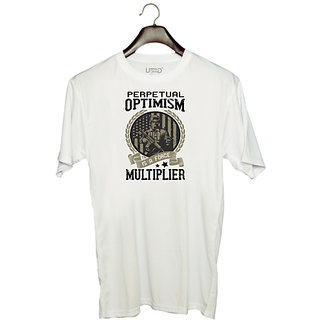                       UDNAG Unisex Round Neck Graphic 'Military | Perpetual optimism is a force multiplier' Polyester T-Shirt White                                              
