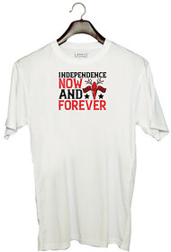 UDNAG Unisex Round Neck Graphic 'Independance Day | Independence now and forever' Polyester T-Shirt White