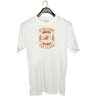                       UDNAG Unisex Round Neck Graphic 'Dancing | He who cannot dance puts the blame on the floor' Polyester T-Shirt White                                              