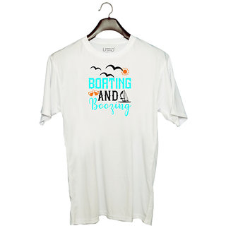                       UDNAG Unisex Round Neck Graphic 'Girls trip | boating and boozing' Polyester T-Shirt White                                              