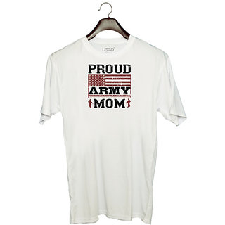                       UDNAG Unisex Round Neck Graphic 'Military | proud army mom' Polyester T-Shirt White                                              
