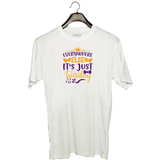                       UDNAG Unisex Round Neck Graphic 'Mardi Gras | Everywhere else, it's just Tuesday' Polyester T-Shirt White                                              