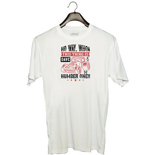                       UDNAG Unisex Round Neck Graphic 'Hot Rod Car | No way. Whoa, Dave, this thing is NUMBER ONE!!' Polyester T-Shirt White                                              