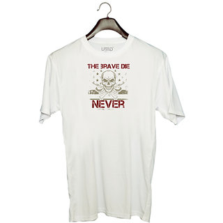                       UDNAG Unisex Round Neck Graphic 'Military | The brave die never' Polyester T-Shirt White                                              