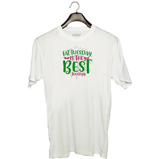                       UDNAG Unisex Round Neck Graphic 'Mardi Gras | Fat Tuesday is the best Tuesday' Polyester T-Shirt White                                              
