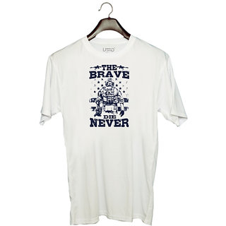                       UDNAG Unisex Round Neck Graphic 'Military | The brave die never2' Polyester T-Shirt White                                              