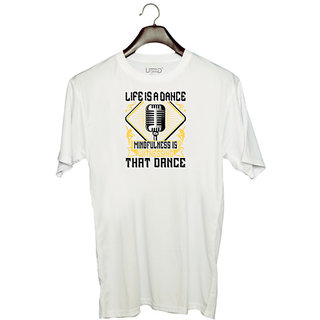                       UDNAG Unisex Round Neck Graphic 'Dancing | Life is a dance Mindfulness is witnessing that dance' Polyester T-Shirt White                                              