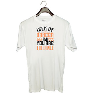                       UDNAG Unisex Round Neck Graphic 'Dancing | Life is the dancer and you are the dance0' Polyester T-Shirt White                                              