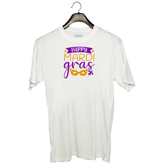                       UDNAG Unisex Round Neck Graphic 'Mardi Gras | happy mardi gras' Polyester T-Shirt White                                              