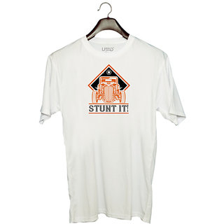                       UDNAG Unisex Round Neck Graphic 'Hot Rod Car | Stunt IT!' Polyester T-Shirt White                                              