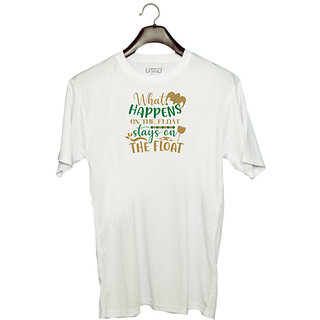                       UDNAG Unisex Round Neck Graphic 'Mardi Gras | What happens on the float, stays on the float' Polyester T-Shirt White                                              