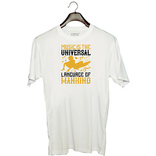                       UDNAG Unisex Round Neck Graphic 'Dancing | Music is the universal language of mankind' Polyester T-Shirt White                                              