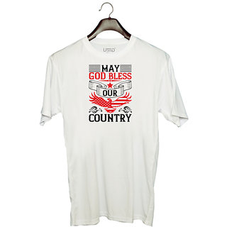                       UDNAG Unisex Round Neck Graphic 'Independance Day | bless our country' Polyester T-Shirt White                                              