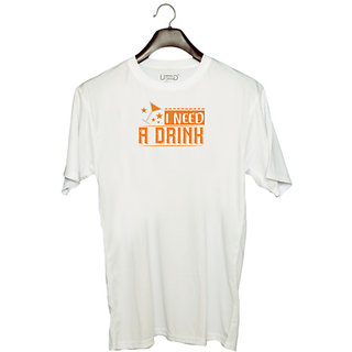                       UDNAG Unisex Round Neck Graphic 'Mardi Gras | i need a drink' Polyester T-Shirt White                                              