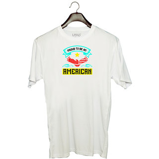                       UDNAG Unisex Round Neck Graphic 'Independance Day | Proud to be an American' Polyester T-Shirt White                                              