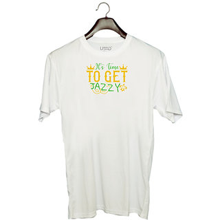                       UDNAG Unisex Round Neck Graphic 'Mardi Gras | It's time to get jazzy' Polyester T-Shirt White                                              