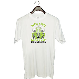                       UDNAG Unisex Round Neck Graphic 'Dancing | Where words leave off, music begins' Polyester T-Shirt White                                              